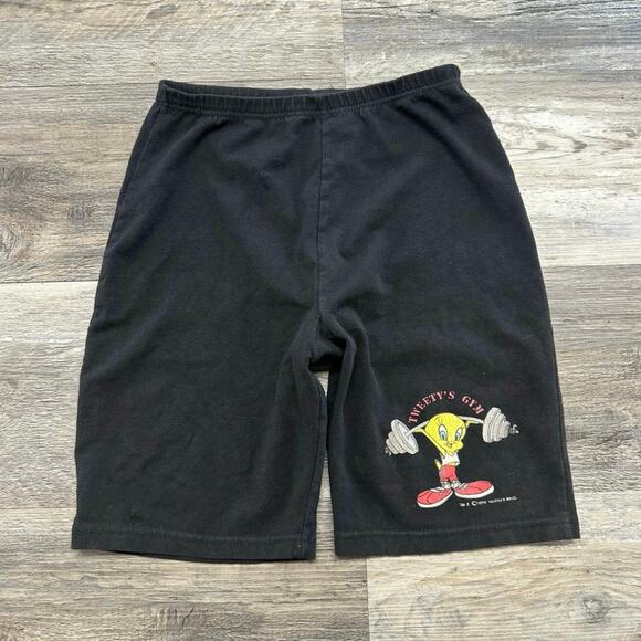 Vintage 90s Looney Tunes Tweety's Gym Black Womens M Stretch Booty Shorts Sweats - Picture 1 of 10